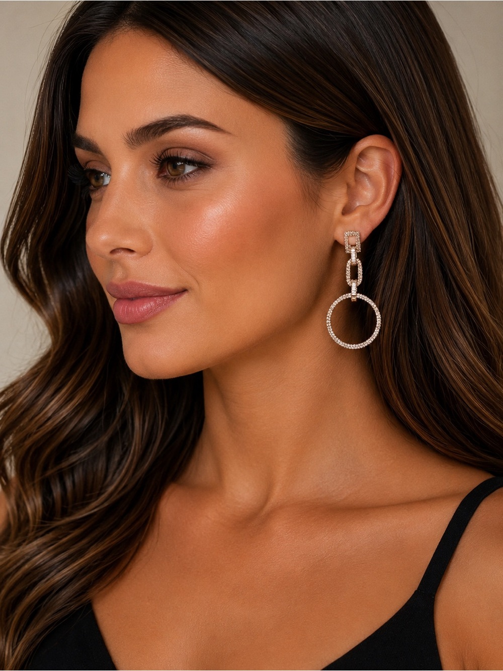 Elegant Gold Crystal Hoop Drop Earrings - Women Jewelry